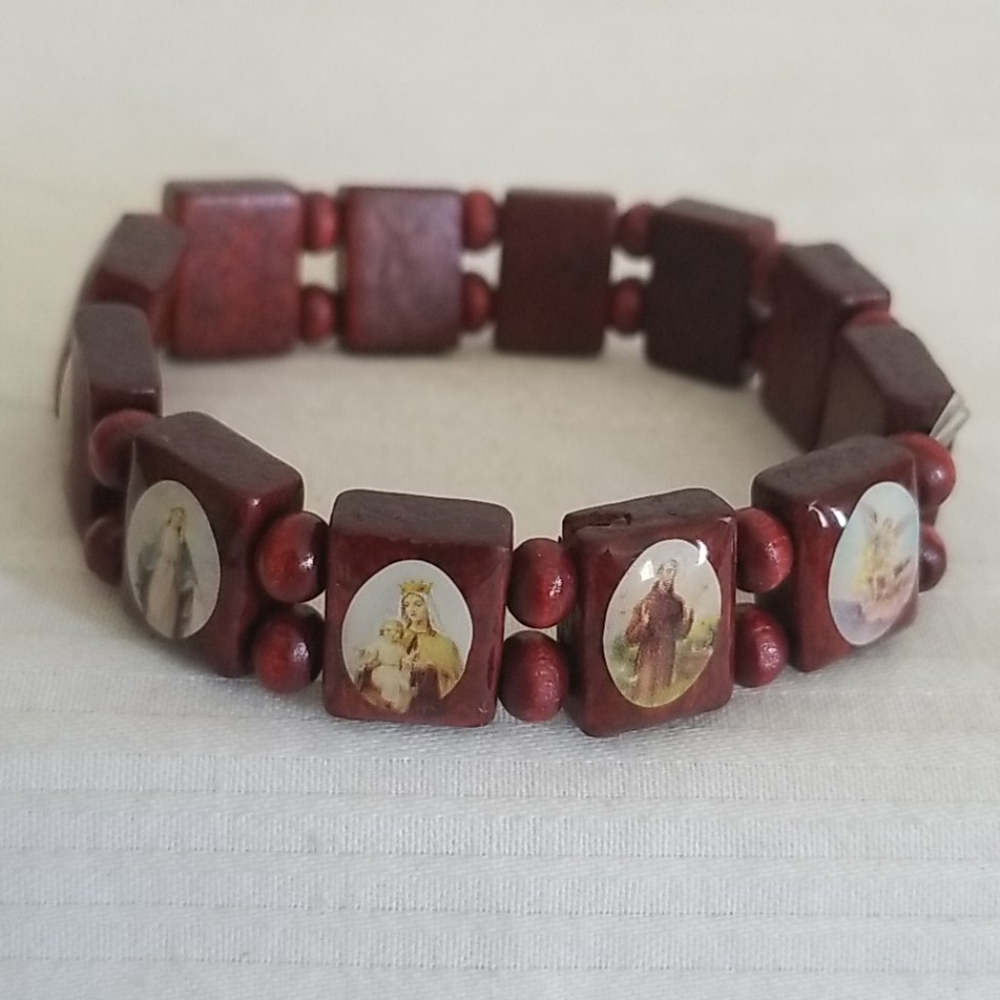 Wood Bead Religious Jesus Stretch Bracelet